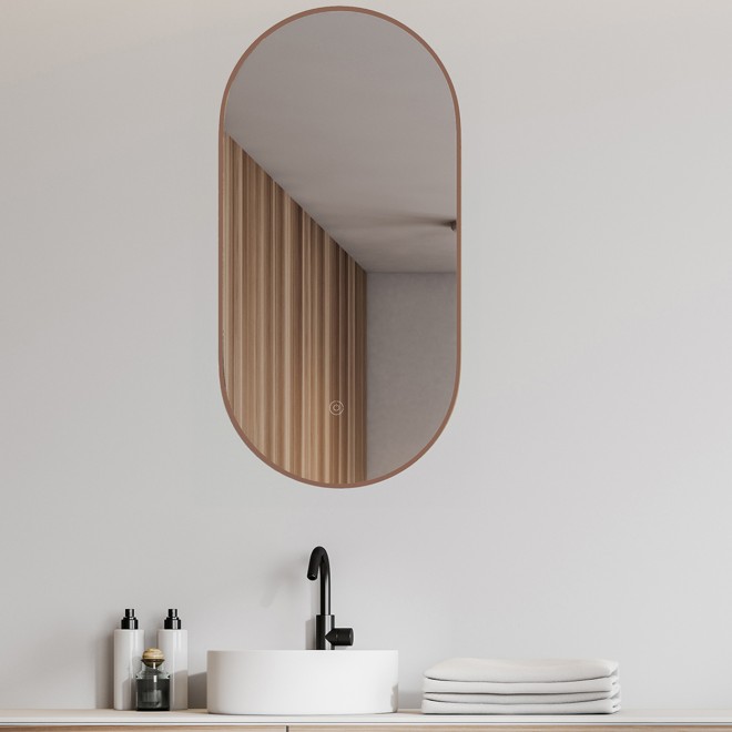 Wiesbaden Spiegel Nomi Ovaal 50x100cm - Led Geborsteld Brons Koper